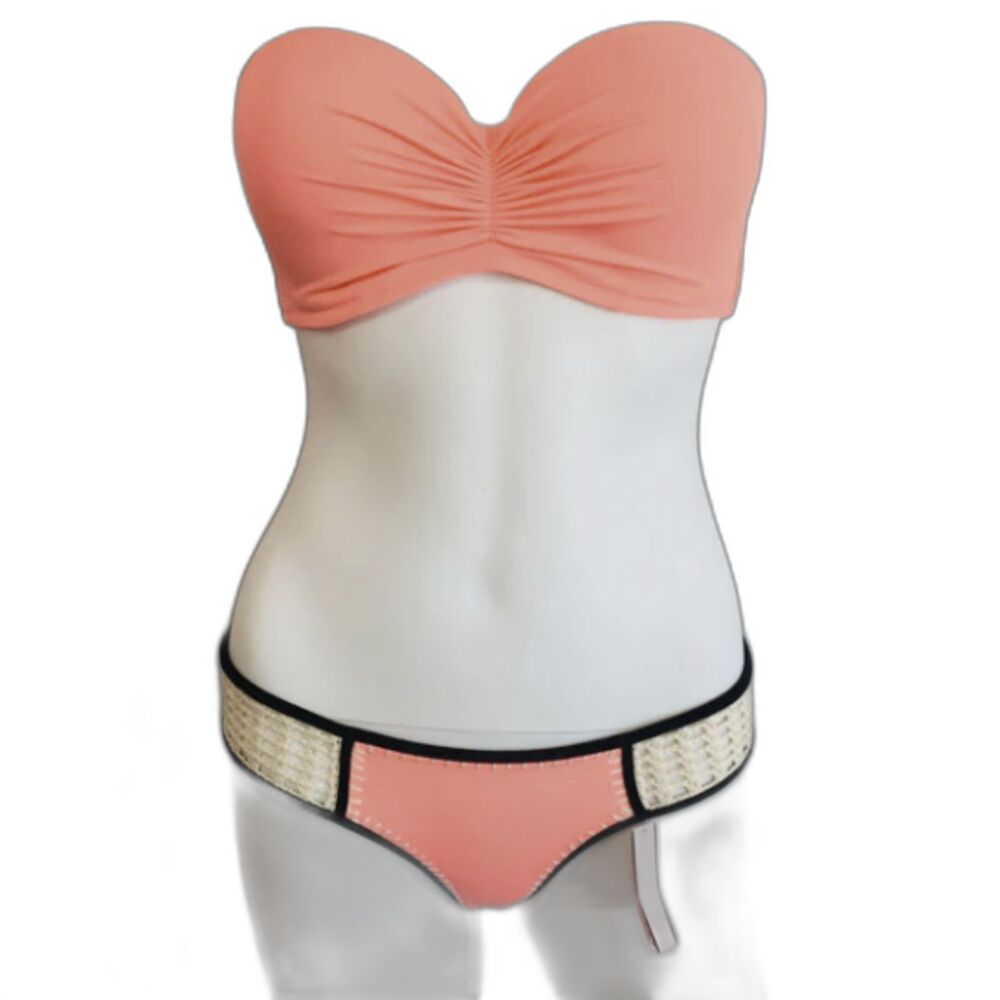 Victoria's Secret Pink Coral Knockout Bandeau 34DD Surf Stitched Flirt Cheeky L